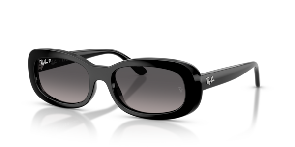 Óculos de sol Ray-Ban RB2221, formato quadrado, armação em propionato preto, lente cinza degradê polarizada