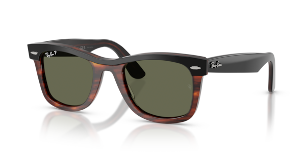 Óculos de sol Ray-Ban Wayfarer Street Neat RB2240, formato quadrado, armação em acetato preto sobre tartaruga, lente verde polarizada