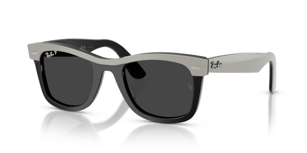 Óculos de sol Ray-Ban Wayfarer Street Neat RB2240, formato quadrado, armação em acetato cinza sobre preto, lente preta polarizada