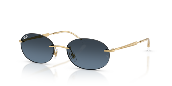 Óculos de sol Ray-Ban RB3767, formato redondo, armação em metal dourado, lente azul degradê cinza-escuro