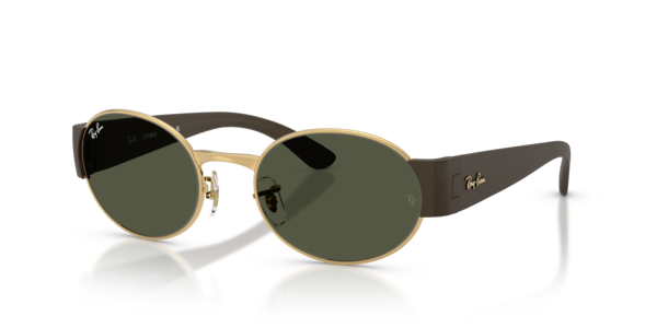 Óculos de sol Ray-Ban Rb3770, formato oval, armação em metal dourado, lente verde