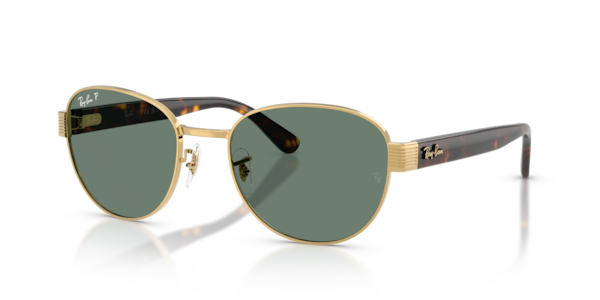 Óculos de sol Ray-Ban Rb3766 Polarized+ Lenses, formato redondo, armação em metal dourado, lente cinza polarized+