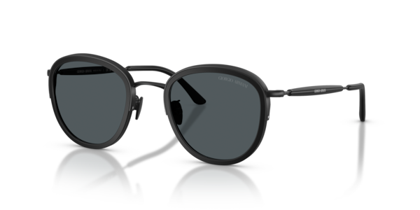 Óculos de sol Giorgio Armani AR6176, formato redondo, armação em metal preto, lente cinza