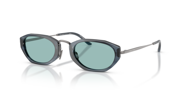 Óculos de sol Giorgio Armani AR8242, formato irregular, armação em acetato cinza, lente azul