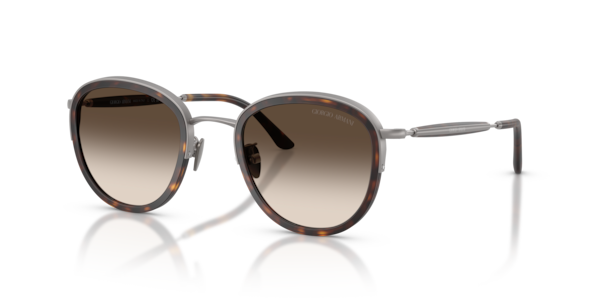 Óculos de sol Giorgio Armani AR6176, formato redondo, armação em metal cinza, lente marrom