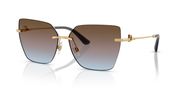 Óculos de sol Dolce & Gabbana DG2321, formato aviador, armação em metal dourado, lente azul