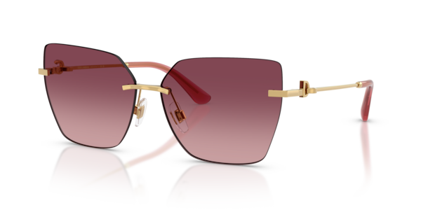Óculos de sol Dolce & Gabbana DG2321, formato aviador, armação em metal dourado, lente rosa