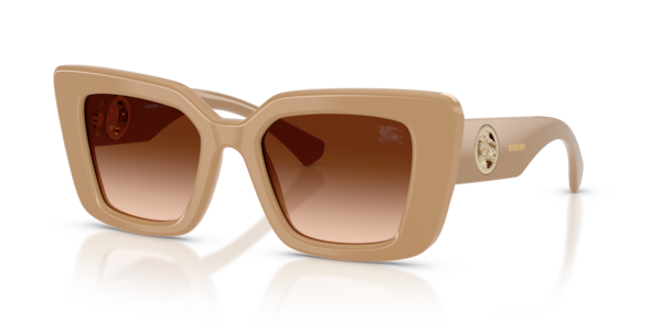 Óculos de sol Burberry BE4476, formato retangular, armação em acetato bege, lente marrom