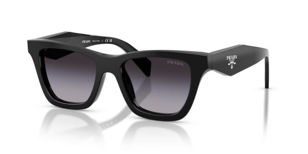 Óculos de sol Prada PRC07S, formato irregular, armação em acetato preto, lente cinza