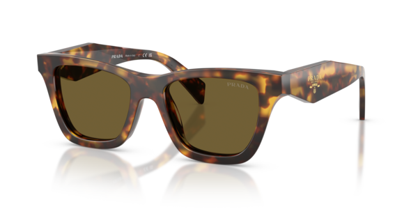 Óculos de sol Prada PRC07S, formato irregular, armação em acetato tartaruga, lente marrom