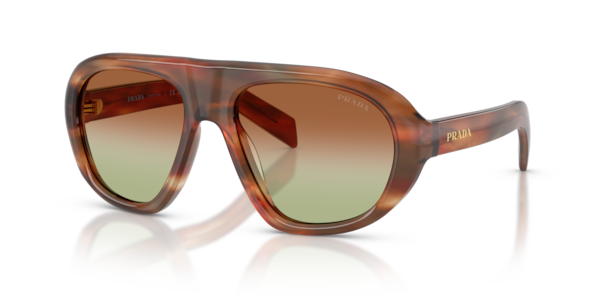 Óculos de sol Prada Shadowplay PRC05S, formato piloto, armação em acetato verde, lente marrom carvalho