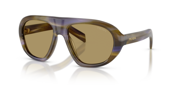 Óculos de sol Prada PRC05S, formato oval, armação em acetato verde, lente verde oliva