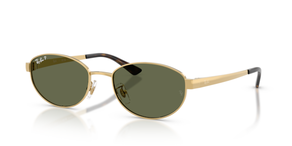 Óculos de sol Ray-Ban RB3774D, formato aviador, armação em metal dourado, lente verde escuro polarizada