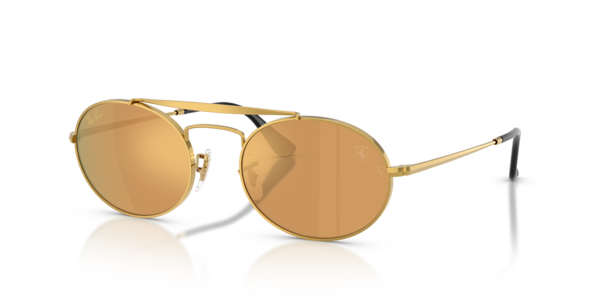 Óculos de sol Ray-Ban Scuderia Ferrari Collection RB3775M, formato piloto, armação em metal dourado (legend gold), lente marrom claro espelhado dourado