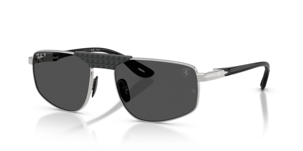 Óculos de sol Ray-Ban Scuderia Ferrari Collection Chromance RB3776M, formato piloto, armação em metal prata, lente cinza-escuro polarizada