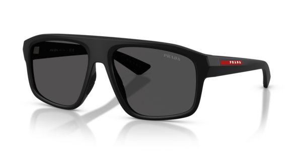 Óculos de sol Prada Linea Rossa PSB02S, formato máscara, armação em nylon preto, lente cinza