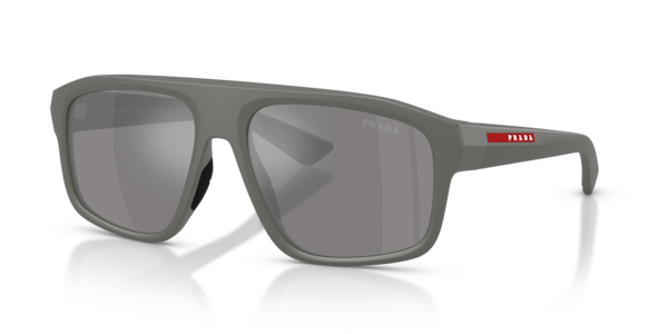 Óculos de sol Prada Linea Rossa PSB02S, formato máscara, armação em nylon cinza, lente cinza espelhada