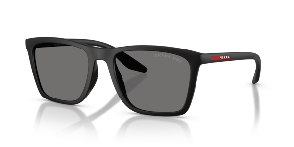 Óculos de sol Prada Linea Rossa PSB08S, formato máscara, armação em nylon preto, lente preta