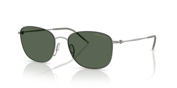 Óculos de sol Giorgio Armani AR6168, formato quadrado, armação em metal cinza, lente verde