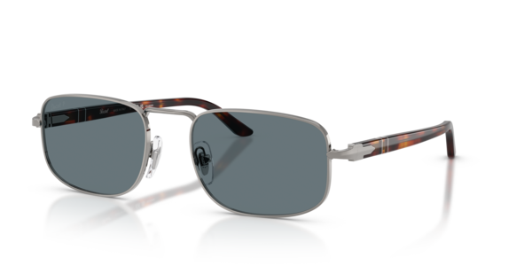 Óculos de sol Persol PO1027S, formato oval, armação em metal grafite, lente azul cristal