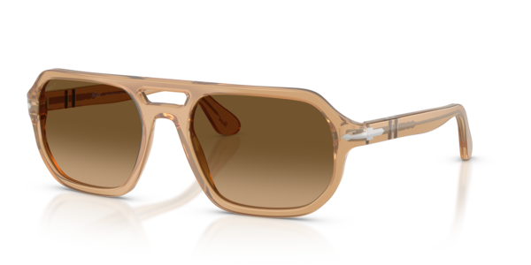 Óculos de sol Persol Guido PO3393S, formato oval, armação em acetato bege opalino, lente marrom degradê polarizada