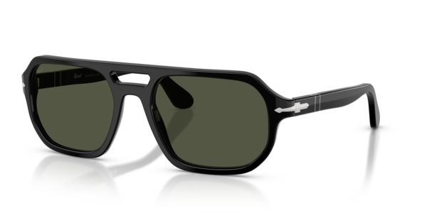 Óculos de sol Persol Guido PO3393S, formato oval, armação em acetato preto, lente verde cristal