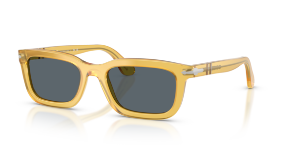 Óculos de sol Persol PO3396S, formato oval, armação em acetato mel, lente azul cristal
