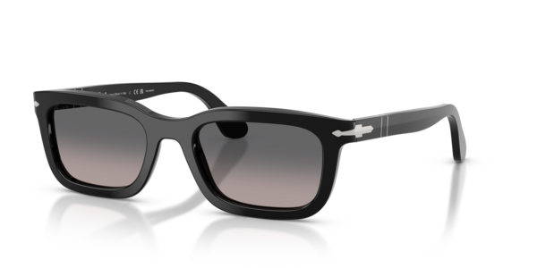 Óculos de sol Persol PO3396S, formato oval, armação em acetato preto, lente cinza degradê polarizada