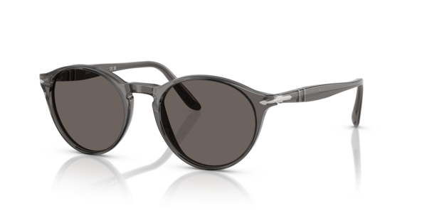 Óculos de sol Persol PO3092SM, formato oval, armação em acetato cinza transparente, lente cinza cristal
