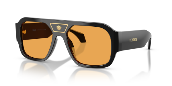 Óculos de sol Versace Signature Navigator VE4508U, formato aviador, armação em acetato preto, lente cinza escura