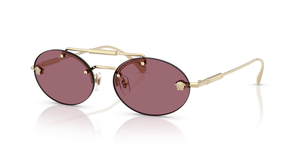 Óculos de sol Versace Medusa Light VE2295, formato oval, armação em metal dourado, lente marrom degradê
