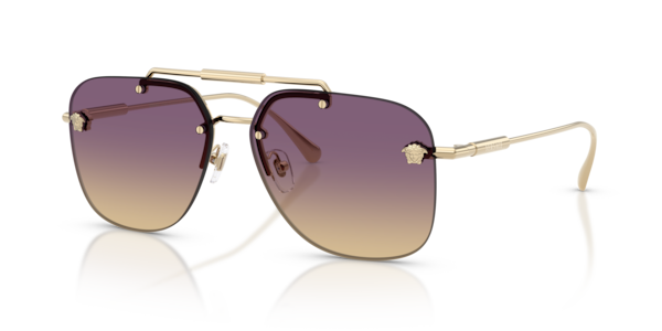 Óculos de sol Versace VE2296, formato oval, armação em metal dourado, lente amarela