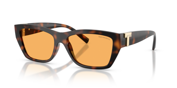 Óculos de sol Tiffany & Co. TF4255U, formato retangular, armação em acetato tartaruga, lente amarela