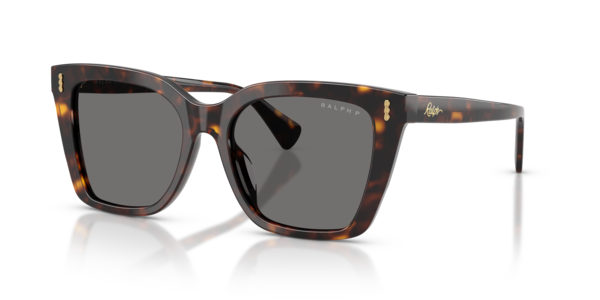 Óculos de sol Ralph RA5349U, formato quadrado, armação em acetato havana, lente cinza polarizada