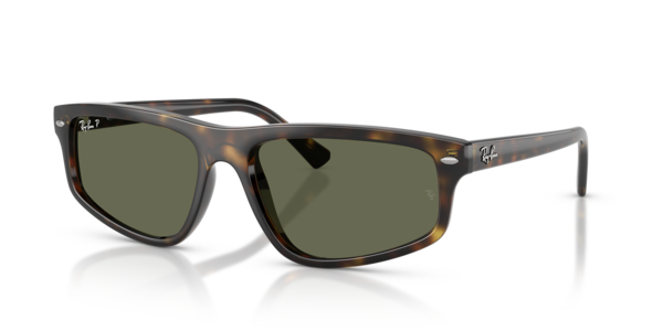 Óculos de sol Ray-Ban RB2225, formato quadrado, armação em propionato havana, lente verde polarizada