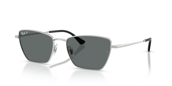 Óculos de sol Ray-Ban Drea Bio-based RB3783, formato cat-eye, armação em metal prata, lente cinza-escuro polarizada