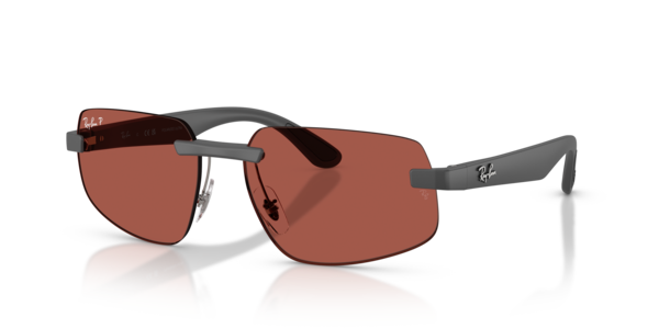 Óculos de sol Ray-Ban RB4475CH, formato quadrado, armação em peek cinza areia fosco, lente vermelho polarizada