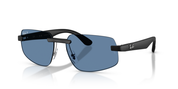 Óculos de sol Ray-Ban RB4475CH, formato quadrado, armação em nylon preto areia fosco, lente azul polarizada