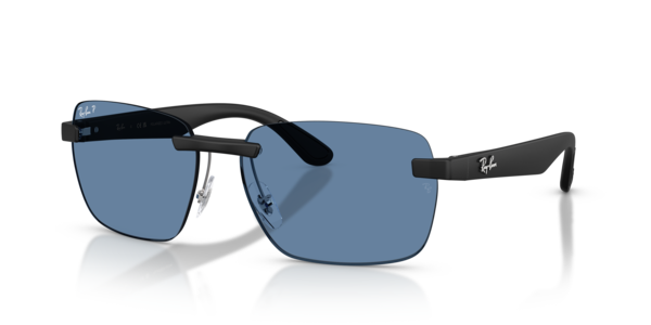 Óculos de sol Ray-Ban RB4470CH, formato quadrado, armação em peek preto areia fosco, lente azul polarizada