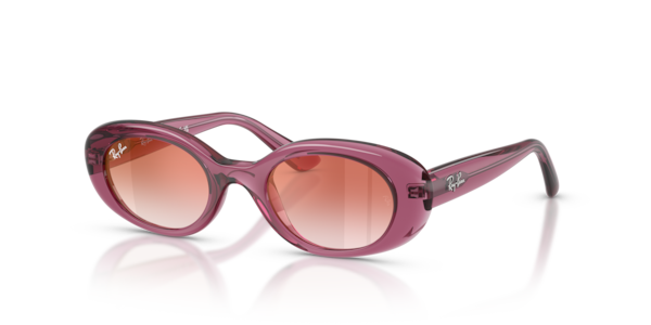 Óculos de sol Ray-Ban Junior RJ9141S, formato cat-eye, armação em nylon violeta transparente, lente vermelho espelhado degradê