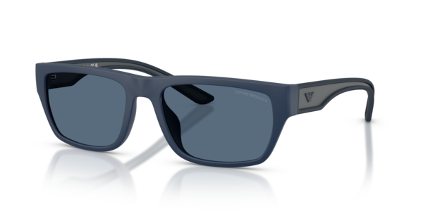 Óculos de sol Emporio Armani EA4267U, formato retangular, armação em acetato azul, lente azul