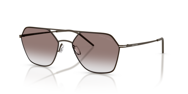 Óculos de sol Giorgio Armani AR6185, formato hexagonal, armação em metal cinza, lente marrom
