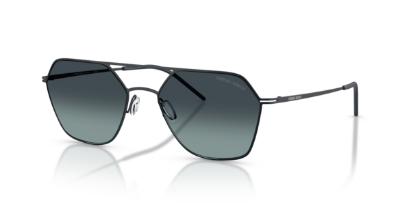 Óculos de sol Giorgio Armani AR6185, formato hexagonal, armação em metal preto, lente azul