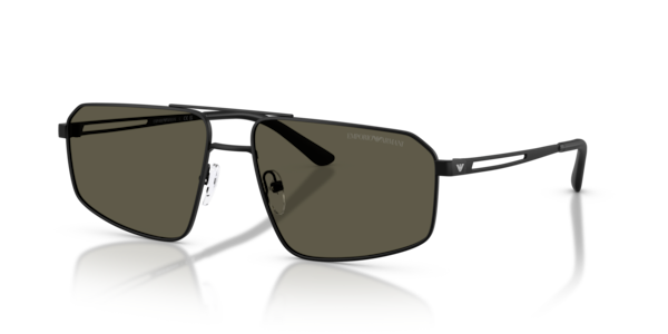 Óculos de sol Emporio Armani EA2173, formato aviador, armação em metal preto, lente marrom
