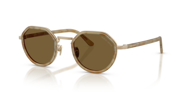 Óculos de sol Giorgio Armani AR6181, formato redondo, armação em metal dourado, lente marrom