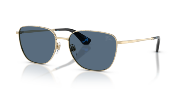 Óculos de sol Burberry BE3171, formato aviador, armação em metal dourado, lente azul