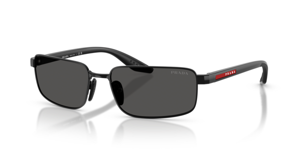 Óculos de sol Prada Linea Rossa PSB54S, formato máscara, armação em nylon preto, lente cinza ardósia