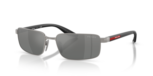 Óculos de sol Prada Linea Rossa PSB54S, formato retangular, armação em nylon marrom, lente marrom degradê