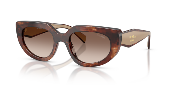 Óculos de sol Prada Óculos com logo Prada PRD02S, formato oval, armação em acetato bio-based tartaruga caramelo e bege, lente marrom café degradê