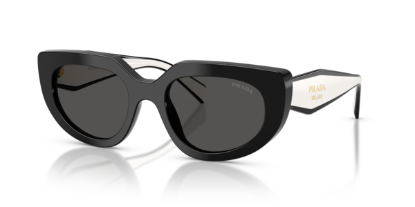 Óculos de sol Prada Óculos com logo Prada PRD02S, formato oval, armação em acetato preto brilhante, lente cinza escuro